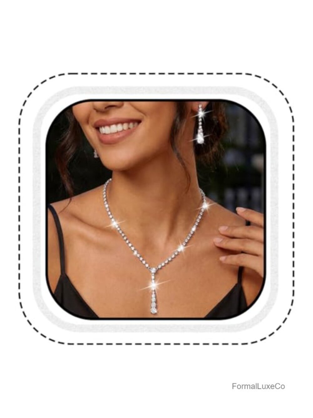 Bridal Rhinestone Jewelry Set Silver Choker Necklace Earrings Women Wedding